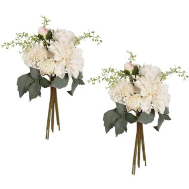 Imagem de ICBOX Conjunto de 2 buquês de peônias artificiais brancas, flores falsas, 18 hastes, flores falsas para vaso, flores falsas brancas para decoração de casa, decoração de casamento, buquê de noiva