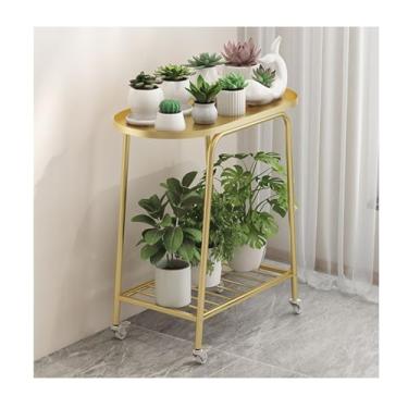 Imagem de Plant Stand Indoor Outdoor，Mobile Flower Rack，Floor-Standing Glower Rack，Simple Plant Stand，Tier Plant Stand With Wheels，Storage Rack，for Living Room Balcony Garden(Gold)