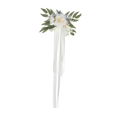 Imagem de Fenteer Decorações para Cadeiras de Corredor de Casamento PEW Arranjos Florais para Encostos de Cadeira em Festas, Branco, Tamanho real