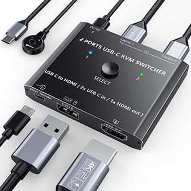 Imagem de KCEVE Switch KVM USB Tipo C 4K A 60 Hz, 2 Portas, Compartilha 1 Monitor HDMI e Dispositivos USB, Controle Remoto com Fio
