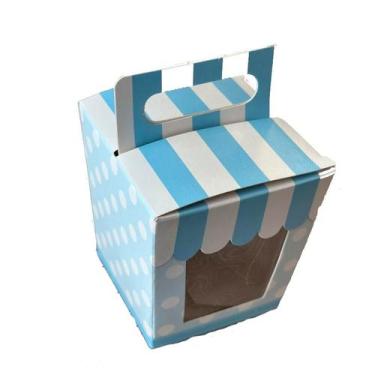 Imagem de Caixa Para CupCake - Listras/Poa Azul - 10 unidades - Cromus - Rizzo