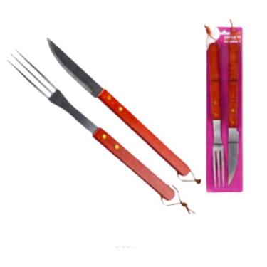 Imagem de Kit para Churrasco Faca e Garfo em Inox com Cabo de Madeira - KCHU-04 