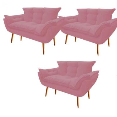 Imagem de Kit 03 Namoradeira  Decorativa  Opala Pés Palito em Madeira 2 Lugares 