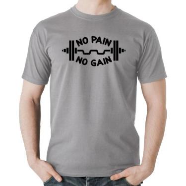 Imagem de Camiseta Algodão No Pain No Gain - Foca na Moda, Cinza, GGG