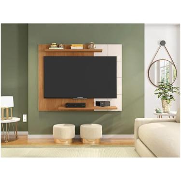 Imagem de Painel para TV até 58" Caemmun Cross 2 Prateleiras, Freijó e Off White