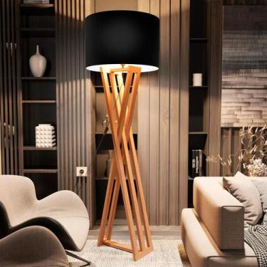 Imagem de Luminária De Chão Abajur Com Cúpula Pés De Madeira Star - Mobigu, Pret