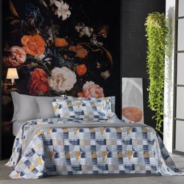 Imagem de Kit Colcha Gênova Teka Piquet Favo Casal Estampado Algodão