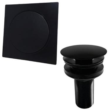 Imagem de Tampa Ralo Click 15x15 preto Quadrado E Valvula Click 7/8 Preta lavató
