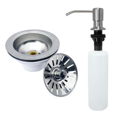 Imagem de Kit Dispenser Dosador Detergente 500ml de Embutir E Valvula Americana 