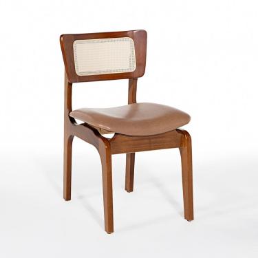 Imagem de Cadeira de Jantar Portugal em Madeira Imbuia Tela Rattan Impermeável Caramelo L85