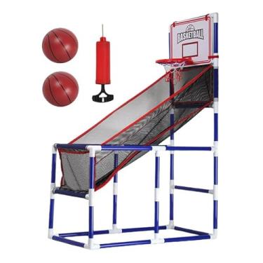 Imagem de SM SunniMix Conjunto de jogo de arcade de basquete para crianças, altura ajustável, conjunto de presentes, cesta de basquete, jogo de fliperama, brinquedos