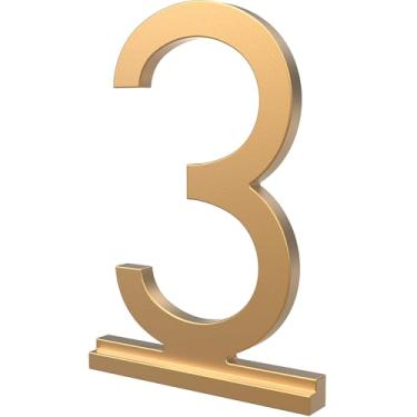Imagem de Franklin Brass Derby (1 pacote) "7.6 cm Números modernos de casas de metal para sistema personalizado em ouro acetinado | Placa numérica externa | Sinal de endereço personalizado resistente à ferrugem