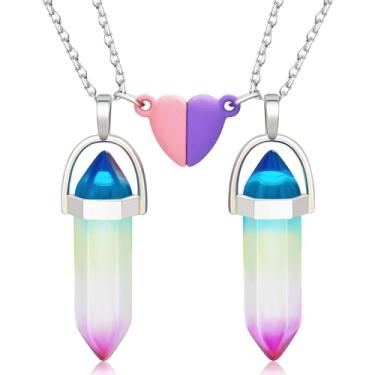 Imagem de MISS RIGHT Colar de cristal para casais de amizade combinando para mulheres e homens com pingente de coração, quartzo rosa delicado Best Friends BFF para 2, 19.67 inches, Latão, Cristal