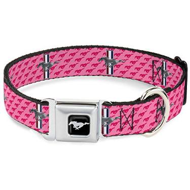Imagem de Buckle-Down Coleira de cachorro fivela de cinto de segurança Ford Mustang barra texto rosa repetição logotipo 40 a 58 cm 3,8 cm largura