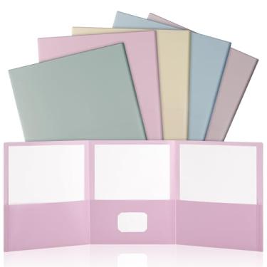 Imagem de Dunzoom 5 pastas com 3 bolsos de 21 x 28 cm, pastas de bolso triplamente dobradas com porta-cartão de visita, portfólios de plástico poli para uso em papel-carta, 5 cores