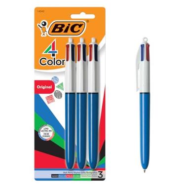 Imagem de BIC Canetas esferográficas retráteis originais de 4 cores, ponta média versátil de 1,0 mm, tinta de longa duração, ótima ideia de presente, 3 unidades em cores sortidas
