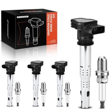 Imagem de A-Premium Conjunto de 4 Pacotes de Bobinas de Ignição e Velas de Ignição Iridium Compatíveis com Audi A3 2004-2013, A4 2005-2016 e Volkswagen Jetta 2005-2015, Tiguan 2009-2017 e Mais, 2.0L 2.5L