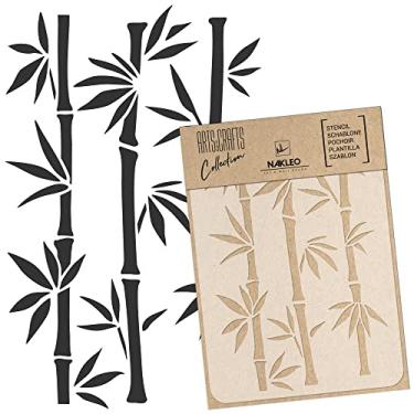 Imagem de NAKLEO Estêncil de plástico reutilizável DIY – brotos de bambu tropical oriental – arte artesanato pintura parede padrão modelo scrapbooking decupagem – tecido móveis madeira (30 x 42 cm / 11,7" x