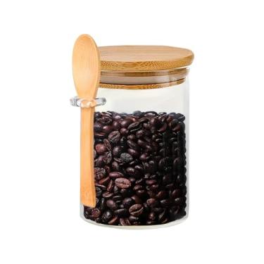 Imagem de Pote de Vidro Redondo 600ml com Tampa Hermética de Bambu e Colher Ideal para Café Grãos e Temperos