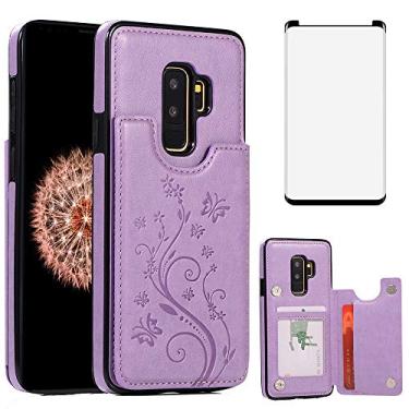 Imagem de Capa de telefone para Samsung Galaxy S9 Plus com protetor de tela de vidro temperado porta-cartões carteira suporte flip acessórios de celular de couro Glaxay S9+ 9S 9+ S 9 9plus S9plus capas