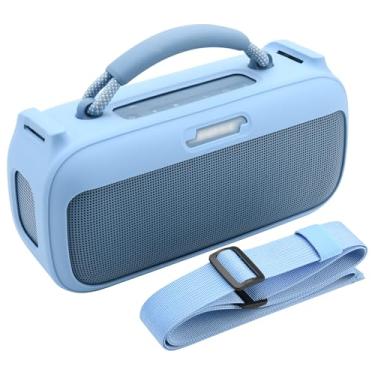 Imagem de TXEsign Capa de silicone para alto-falante portátil Bose SoundLink Max, estojo de transporte de viagem, capa protetora de substituição com alça de ombro (crepúsculo azul)
