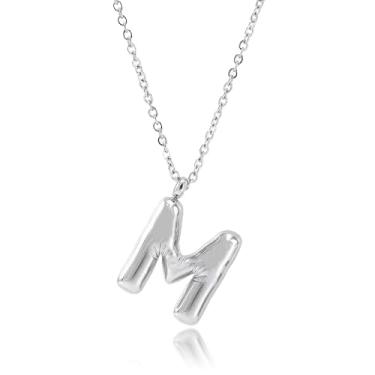 Imagem de KALDEN Colar feminino com letra bolha com pingente de letra inchada com inicial balão, Large, Metal, Sem Pedra Preciosa