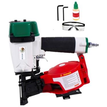 Imagem de BHTOP Pregador de telhado mexicano CN45N, pistola de pregos para telhados de 15 graus, pregos de bobina de 3/10.2 cm a 3/10.2 cm, pregos de bobina de capacidade de carga de 120 peças (verde/vermelho)