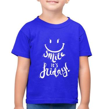 Imagem de Camiseta Algodão Infantil Smile, It's Friday! - Foca na Moda, Azul roy