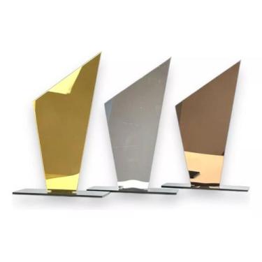 Imagem de Kit 3 Troféus Dourado, Prata E Bronze 10x18cm C/base Preta - CNC Soroc
