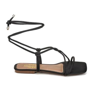 Imagem de Sandália Rasteirinha Preta Feminina Regulagem Tira de Amarrar - Rizzic