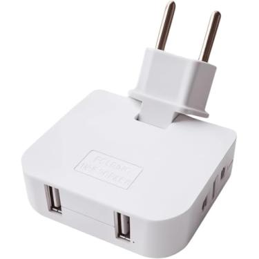 Imagem de Adaptador Tomada Benjamin Articulado em T Reforçado com 2 Entradas USB e 2 Entradas 10A – 250v 180° Giratório, Compacto e Portátil, Ideal para Viagens, Escritórios e Residências