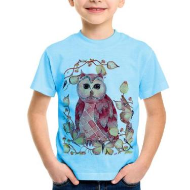 Imagem de Camiseta Infantil Coruja e Folhas - Foca na Moda, Azul bebê, 10