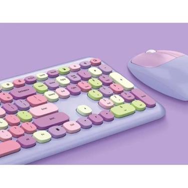 Imagem de Teclado e Mouse Sem Fio USB Weireless Colorido Roxo Candy Vintage Retrô
