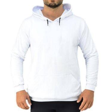 Imagem de Moletom Masculino Liso Blusa De Frio Com Capuz Canguru Branco - Magic,