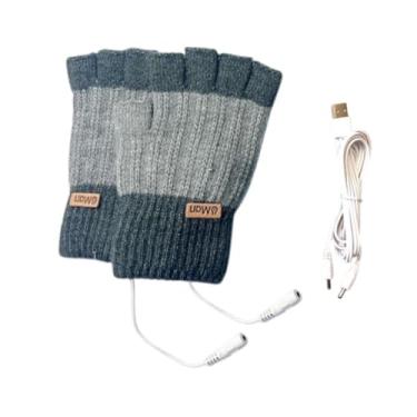 Imagem de Dynwave Luvas aquecidas USB para adultos tricotados meio dedo para jogos para jogos de computadores, Cinza