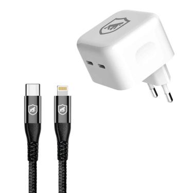 Imagem de Carregador Turbo Duplo Tipo C + 2UN Cabo Raptor Tipo C / Lightning - Gshield