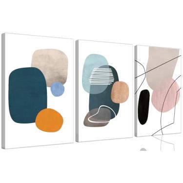 Imagem de ouiytws Impressão em tela abstrata simples de parede em bloco de cores, arroz, linha azul emenda de cores estilo simples moderno, usado principalmente na sala de estar, estudo, decoração de quarto.