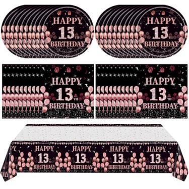 Imagem de Ryzovo 41Pcs 13Th Birthday Decorations For Girls Rose Gold Happy 13 Birthday Party Supplies For Her Incluindo Toalha De Mesa, Pratos, Guardanapos, 13 Year Old Girl Birthday Tableware For Sweet Teena