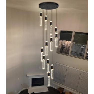 Imagem de dolria Lustre De Cristal Moderno De 12 Luzes Para Escada, Lustres De Teto Alto, Grande Pingente De Bolha Espiral, Luminária Suspensa, Montagem Embutida Para Hall De Entrada