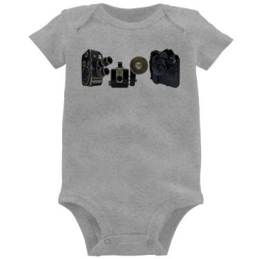 Imagem de Body Bebê Câmeras Vintage - Foca na Moda, Cinza, GG