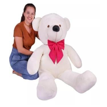 Imagem de Urso De Pelúcia Gigante Teddy 1,10 metros Macio C/Laço Personalizado - Urso Baunilha com Laço Pink