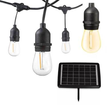 Imagem de Varal Solar 20 Lampadas 12 Metros Placa Solar Filamento LED Cordao Ilu