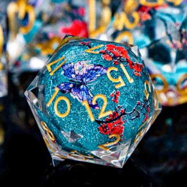 Imagem de ORIFANTOU Butterfly DND Dice Blue Liquid Core Dice Set with Metal Box, Handmade Sharp Edge Dice D and D Polyhedral Dice for Dungeons and Dragons Role Playing Game, RPG D&D Dice Set