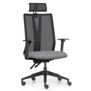 Imagem de Cadeira Escritório Giratória Presidente Flow F02 Base Preta Linho Cinz