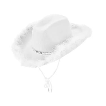 Imagem de Colaxi Feather Cowgirl Hat chapéu de cowboy para mulheres para fotos Festival de performance, Branco