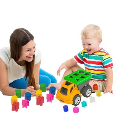 Imagem de Caminhão carrinho Didático Infantil com Blocos de Encaixe, Brinquedo Educativo brinquedo interativo