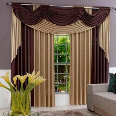 Imagem de Cortina Paris Varão Em Malha 3,00MX2,60M Sala Quarto Tabaco - Casa Sho