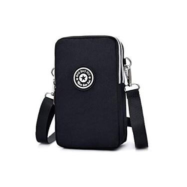 Imagem de Bolsa tiracolo pequena de 3 camadas para celular, bolsa de pulso para Samsung Galaxy Note 9 S10 Plus S9 A20 A50 J8 OnePlus 6T Google Pixel 3a, Pixel XG, ASUS ZenFone 6/5Q/5Z/ROG, Preto