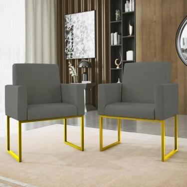 Imagem de Kit 02 Cadeiras Poltrona Decorativa Sala Quarto Base Dourado - Balaqui