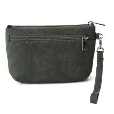 Imagem de BBORGDC Bolsa feminina de couro – Bolsa clutch pequena com bolso para celular, bolsa de pulso e bolsa de moedas com zíper – Bolsa de viagem elegante para presente, verde-oliva/poliuretano